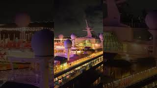 Freedom of the Seas Top Deck Lighting Drone View – PortMiami at Night
