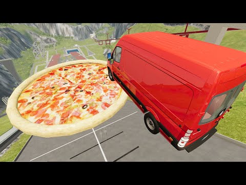 Random Car Jumps Over Giant Pizza #2 - BeamNG drive
