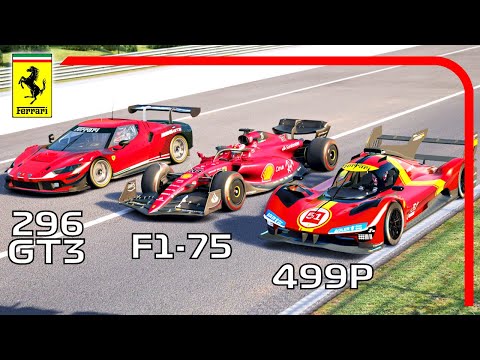 Ferrari F1-75 2022 vs Ferrari 499P Hypercar vs Ferrari 296 GT3 LMGTE - Monza GP