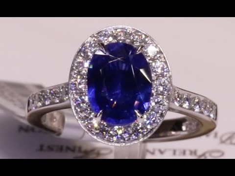 #74042 | S1.85ct/D0.54ct | Oval Sapphire Ring with Diamond Halo and Shoulders | Set in Platinum