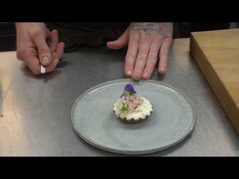 Signature LANGOUSTINE TARTELETTE at 1 Michelin star restaurant Substans in Aarhus, Denmark