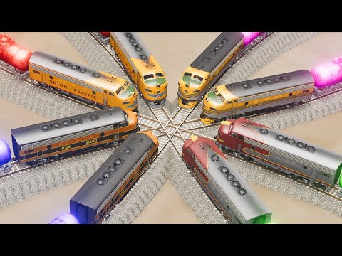 Impossible Multiple Overlapping Rail Tracks Crossover Vs Trains Crossing - BeamNG.Drive