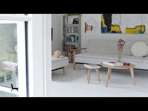 Dublexo Frej Fabric Sofa Bed and Chair w/Oak Arms & Legs, Eik Fabric Chair by Innovation Living