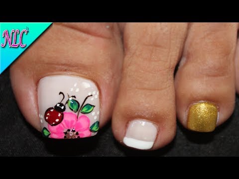 DISEÑO DE UÑAS PARA PIES FLOR Y MARIQUITA PARA PIES – FLOWER NAIL ART – NLC