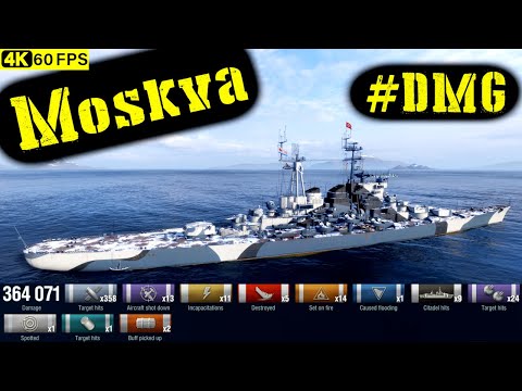 World of Warships Moskva Replay - 5 Kills 364.1K DMG(Patch 12.8.0)