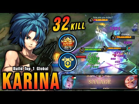 32 Kills + MANIAC!! One Shot Build Karina with New Emblem!! - Build Top 1 Global Yin ~ MLBB