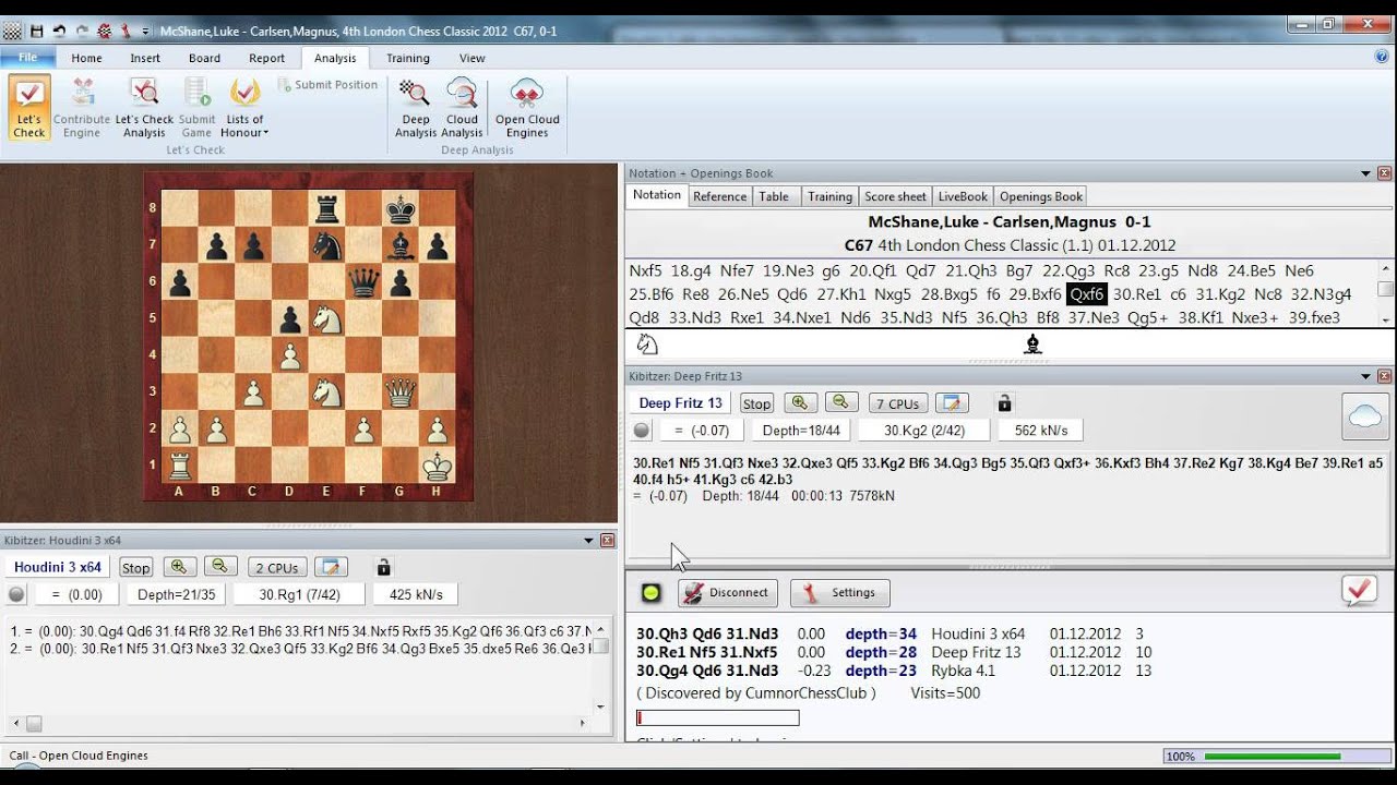 ChessBase 12 Mutiple board cloud analysis
