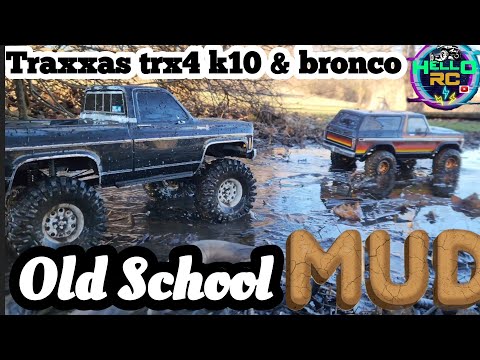 Traxxas trx4 Chevy k10 and 79 Bronco playing in the mud at Crawler County