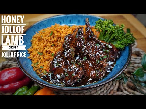 HOT HONEY JOLLOF LAMB CHOPS AND JOLLOF RICE WITH A CHIMICHURRI SAUCE