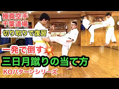 【切り取りで復習】三日月蹴りの当て方 一発で倒す 前蹴り 中段回し蹴り ミドルキック 極真 空手