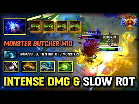 INTENSE DAMAGE & SLOW TOXIC CLOUD MID Pudge | Aghs Scepter Item Build | IMBA +450 Radius Rot DOTA 2