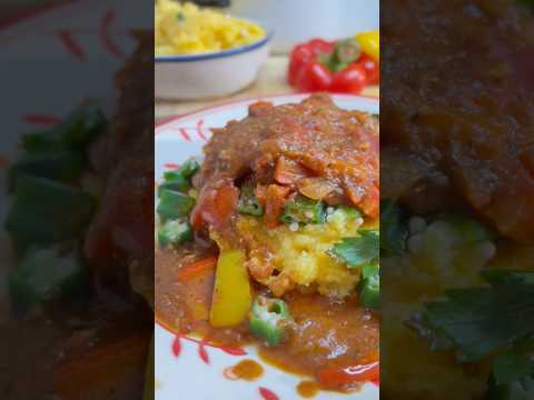 🌏100國料理08|巴巴多斯🇧🇧秋葵玉米麪配燉魚Cou Cou & Fish|甜辣開胃的蕾哈娜家鄉菜 #cooking #CouCouFish #shorts