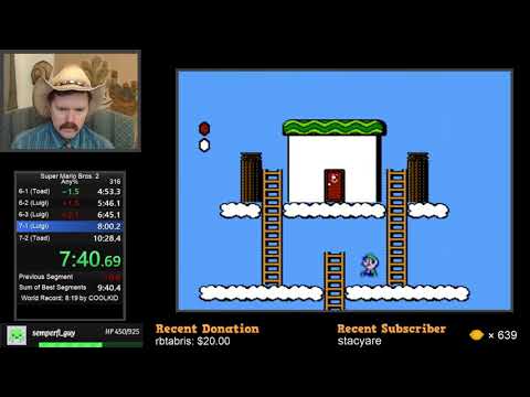Super Mario Bros. 2 speedrun in 9:59 by Arcus