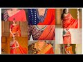 90 New Model Orange Colour Saree With Contrast Blouse Plain Orange Saree Blouse Combination Ideas