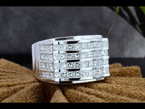 4 Row Princess Cut Channel Set Natural Diamond Men's Band