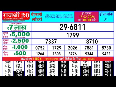 Rajshree 20 Guru Weekly Lottery 08:30 PM 15/02/2024 | Goa State Lottery