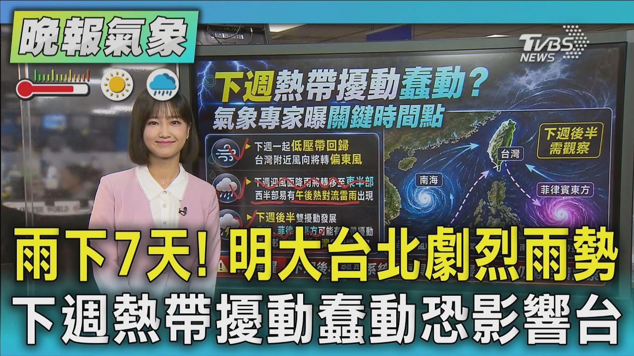 天氣/雨下7天! 週六大台北劇烈雨勢 下週恐有「2熱帶擾動」發展! 氣象專家示警:可能影響台灣|TVBS新聞 @TVBSNEWS01