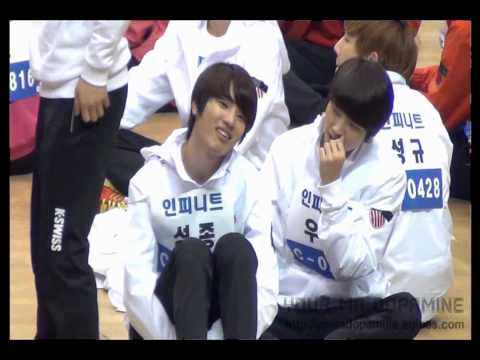 [Fancam] - 120108 - Sungjong doesn't want to make a heart for Woohyun? @ Idol championship