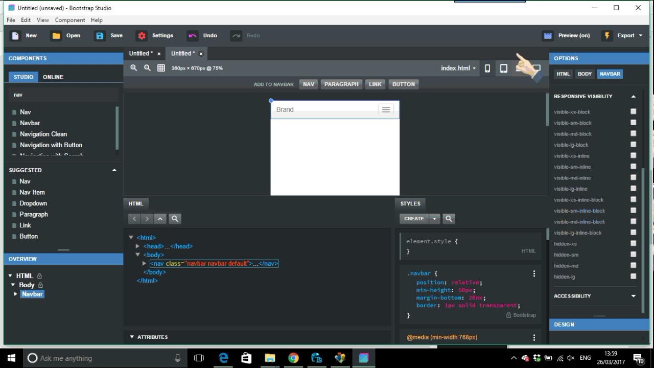 Menu problems in Bootstrap Studio