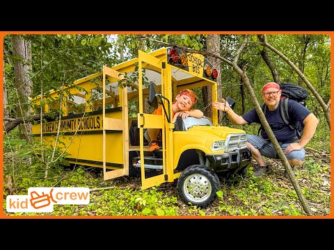 Camping in kids school bus, lost in woods, and rescued by kids helicopter. Educational | Kid Crew