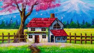 Spring Season Cherry Blossom Acrylic Scenery Speed Painting | Paint It