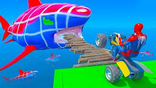 GTA V Epic Super Car Racing Challenge On Motorcycles and Planes with Spider-Man - Stunt Map Racing