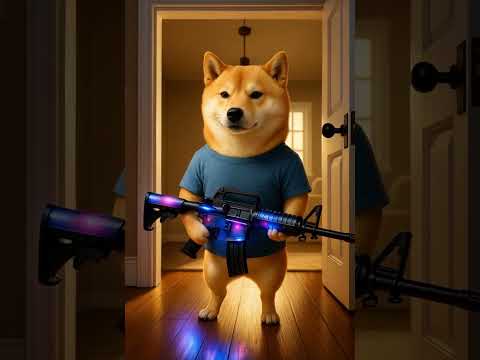 Shiba Inu dog loves high tech too! This shiny M4 toy gun is awesome! ✨ #ToyUnboxing #Cute #shorts #d