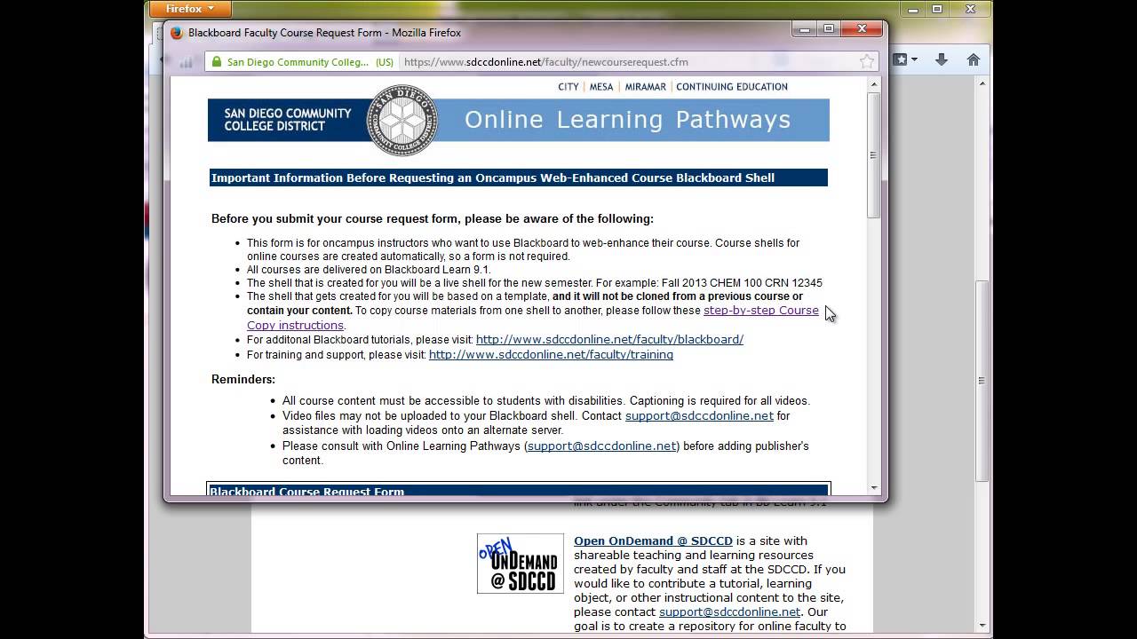 Basic Black - Request a course shell for Blackboard (SDCCD)