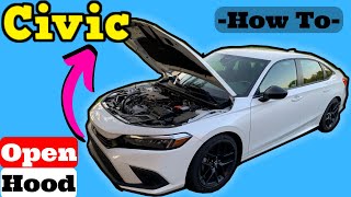 Honda Civic How to Open Hood Bonnet Unlatch Mechanism 2022 2023 2024 Under Engine Bay