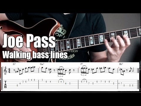 Guitar Walking Bass Lines w/chords | Jazz Lesson With Tabs - Joe Pass Style