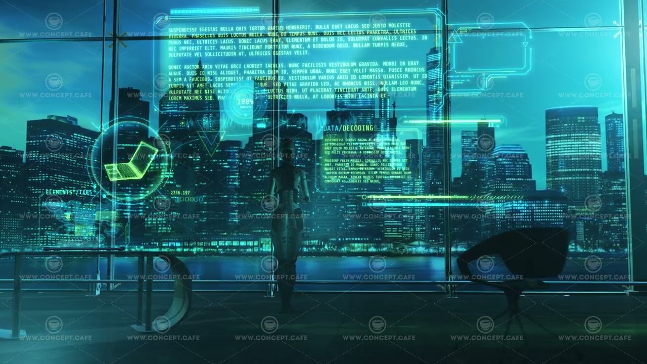 Scene from the future, the robot works in the office, 3D render.