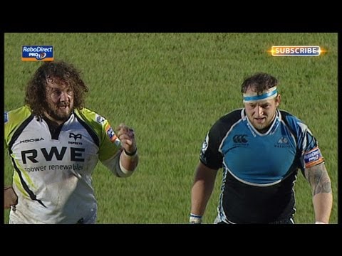 Ref Rolland issues Double Yellow Card to opposing props - Glasgow Warriors v Ospreys 19 Apr 2013