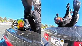 BIKER FLEW ONTO A CAR ROOF - Crazy Motorcycle Moments