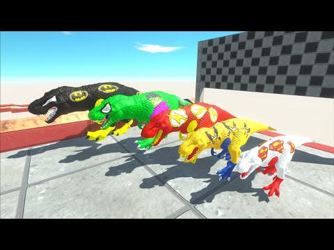 Batman, Superman, Flash, Hulk, Wolverine T-rex Speed Race Champions Animal Revolt Battle Simulator