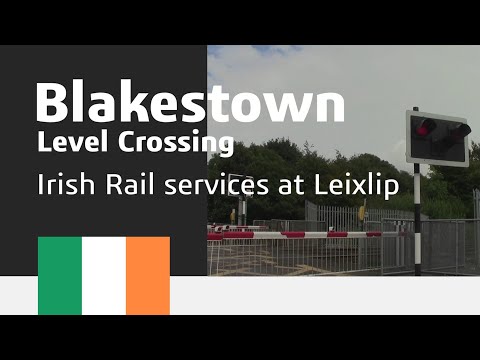 Irish Rail 29000 class commuter and 22000 class intercity services pass Blakestown Level Crossing HD