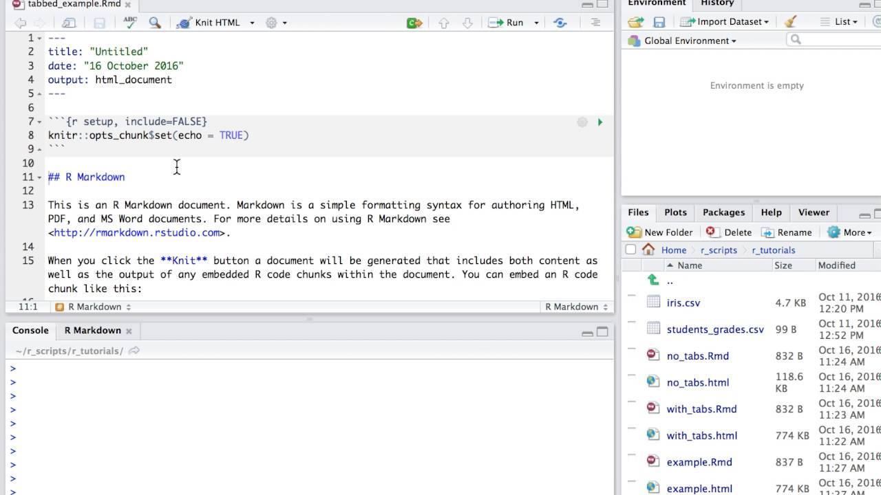 How to add tabs to RMarkdown (.rmd) files