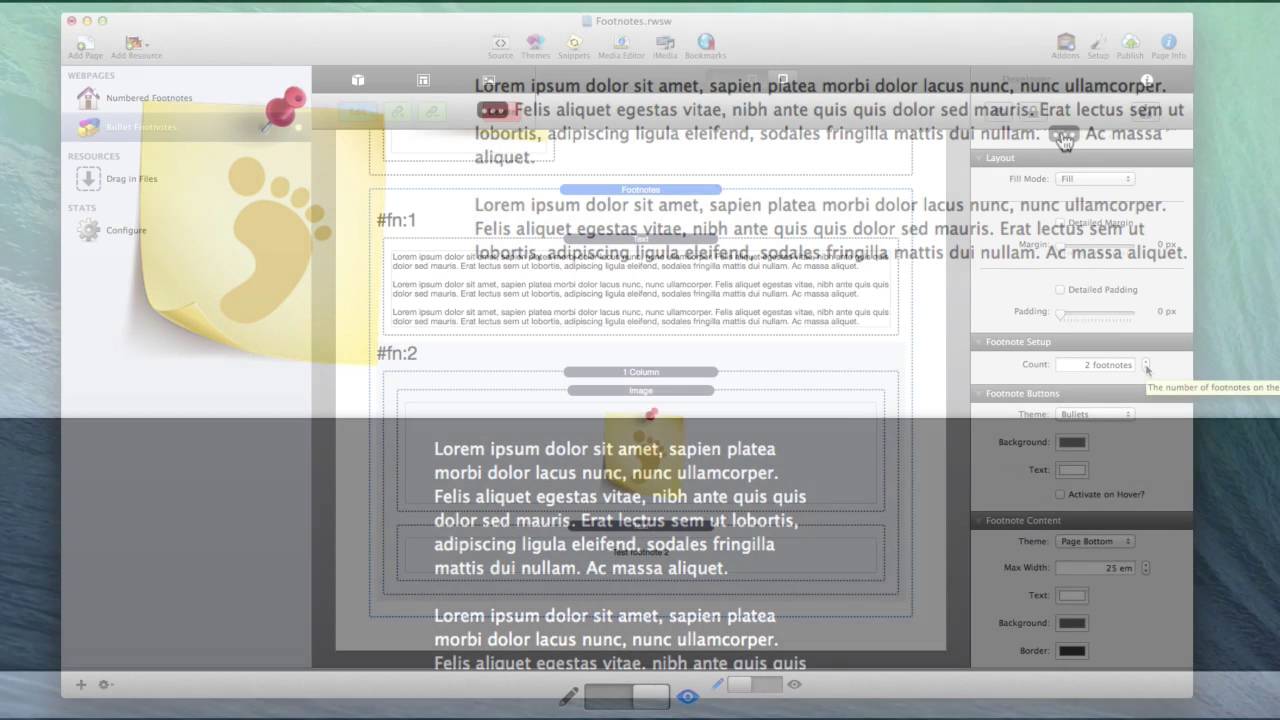 Footnotes Stack for RapidWeaver