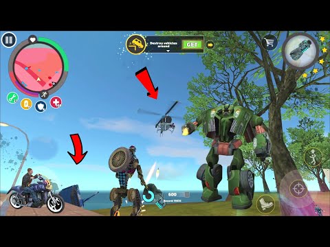 Rope Hero Vice Town (Transformer Robot Car Fight Police Helicopter) Army Tank Stuck sea Bridge - HD