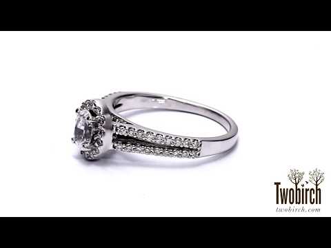 0.88 Ct. Round Double Row Halo Engagement Ring - TwoBirch - TB-ENG-286-WG-G5H