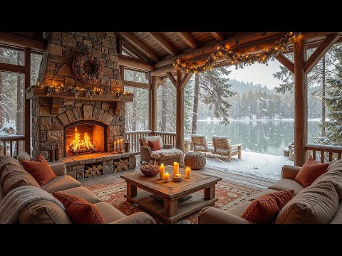 Winter Wood Cabin with Warm Fireplace Ambience 🔥 Smooth Jazz Piano Music for Holiday Retreat