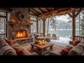 WINTER WOOD CABIN WITH WARM FIREPLACE AMBIENCE 🔥 SMOOTH JAZZ ..