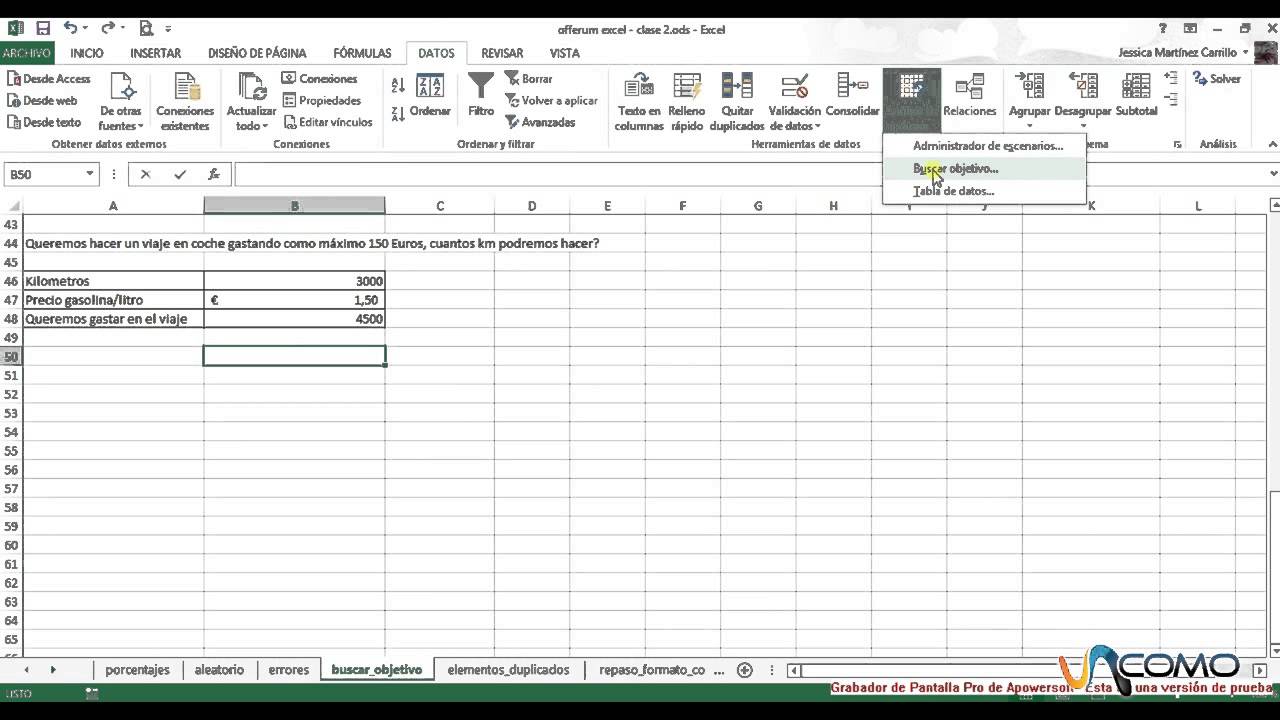 Buscar objetivo en Excel 2013 - Curso Excel