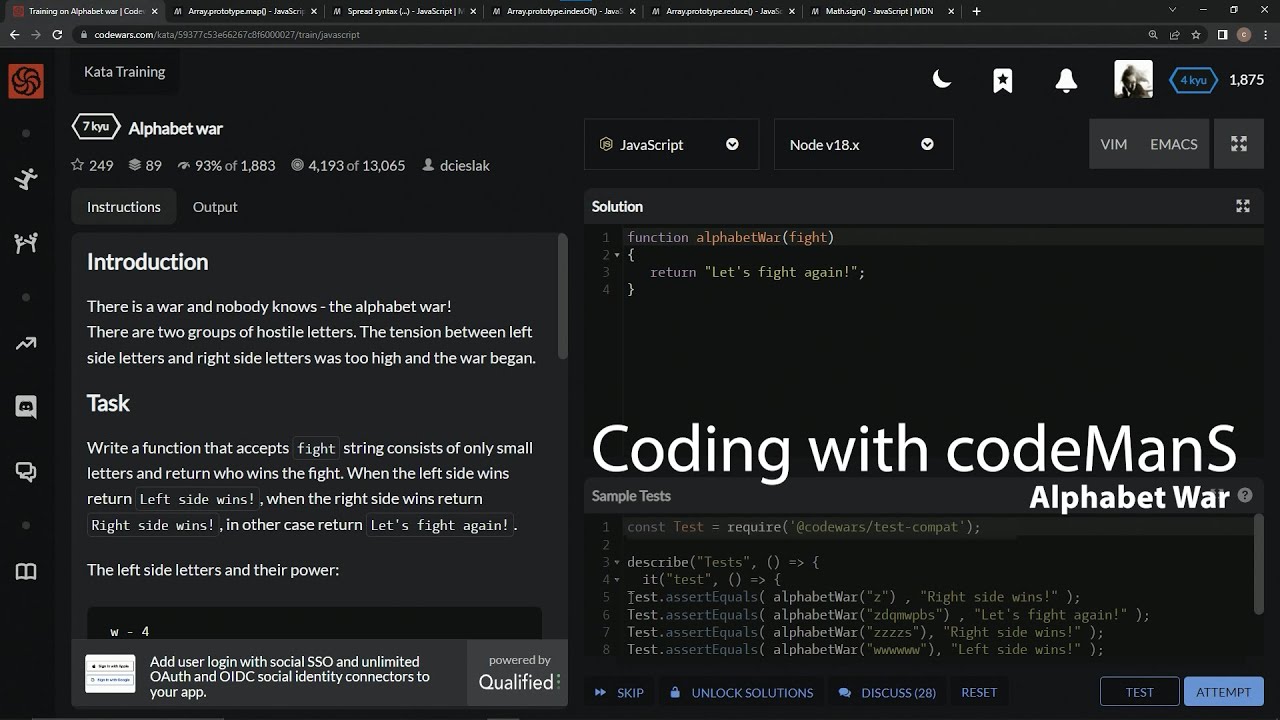 Codewars 7 kyu Alphabet War Javascript