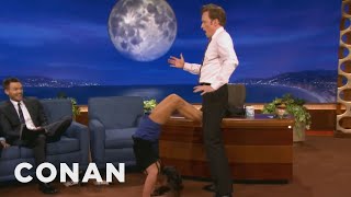 Nina Dobrev Uses Conan As Her Human Yoga Wall - CONAN on TBS