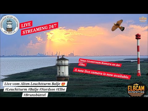 Webcam Baljer Leuchtturm (1904) Shipspotting an der Elbmündung Containerriesen Richtung Hamburg