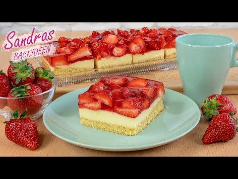 Erdbeerschnitten mit Pudding-Schmand-Creme 🍓🍓🍓 - fruchtig frisch in den Sommer / Strawberry Cake