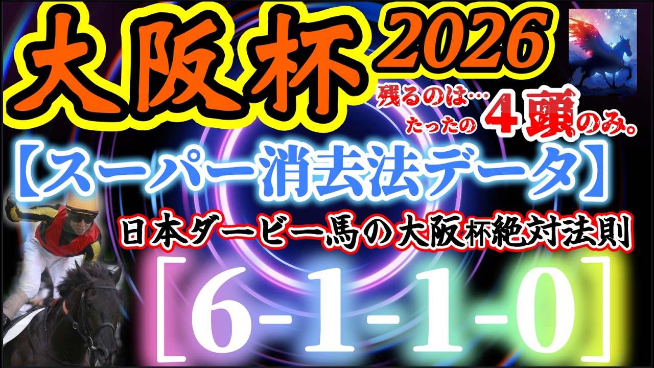 【データ消去法】大阪杯 2026 予想 〜スーパー消去データで切る！大阪杯「キタサンブラック仁川2000の法則」&「ダービー馬の絶対法則」＋恐怖の関東馬絶望データ＋『666の法則』【中央競馬予想】