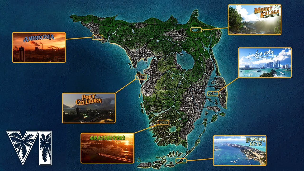 Mapa de GTA 6: Leonida tem ~125 km² — O Dobro de GTA V e 6 Regiões Distintas