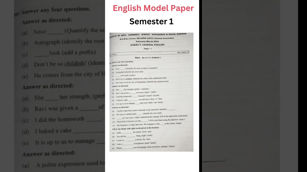 Degree Sem 1 English Model Paper 2023 | Osmania University
