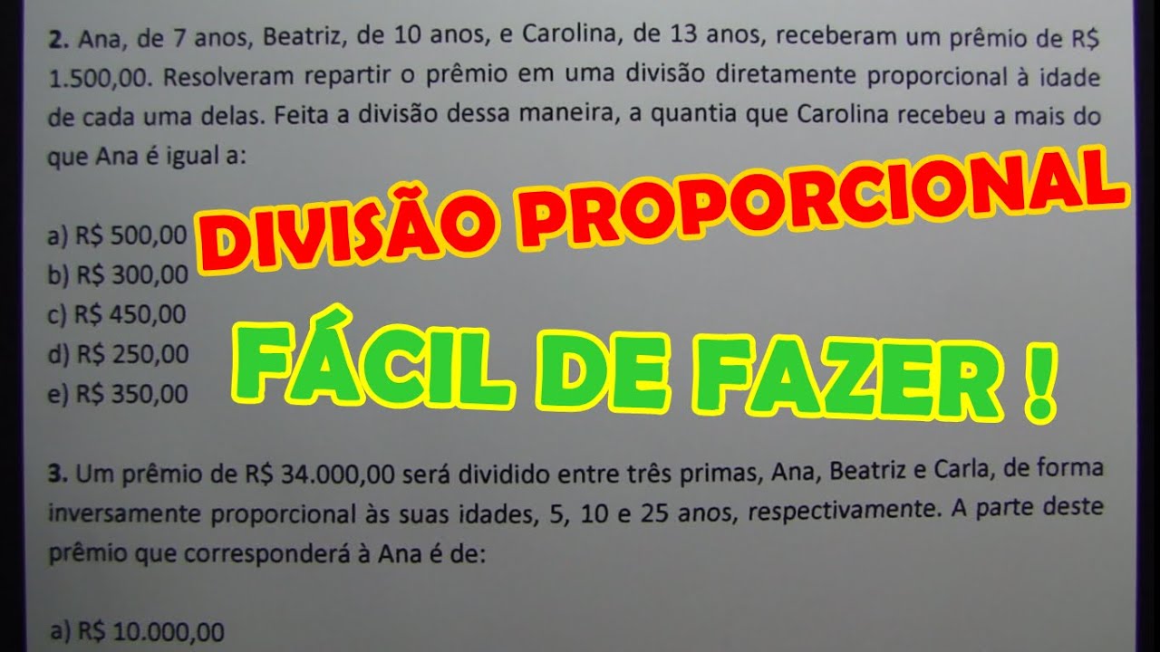 DIVISÃO PROPORCIONAL - 6 QUESTÕES CONCURSO